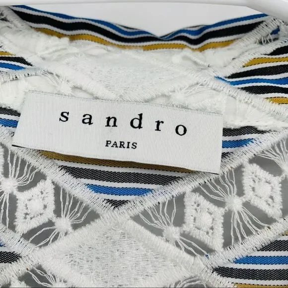 New Sandro Paris Short Lace Shirt Dress collar 40 - Picture 7 of 12